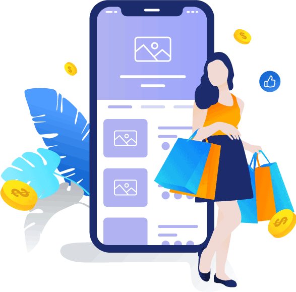 Happy Women Making online shopping illustration Retail Dimensions